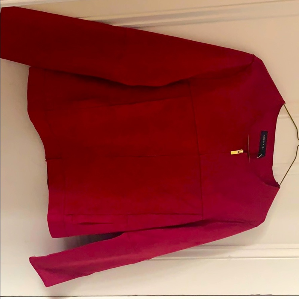 Medium sized dark red Cortefiel zip up blazer!